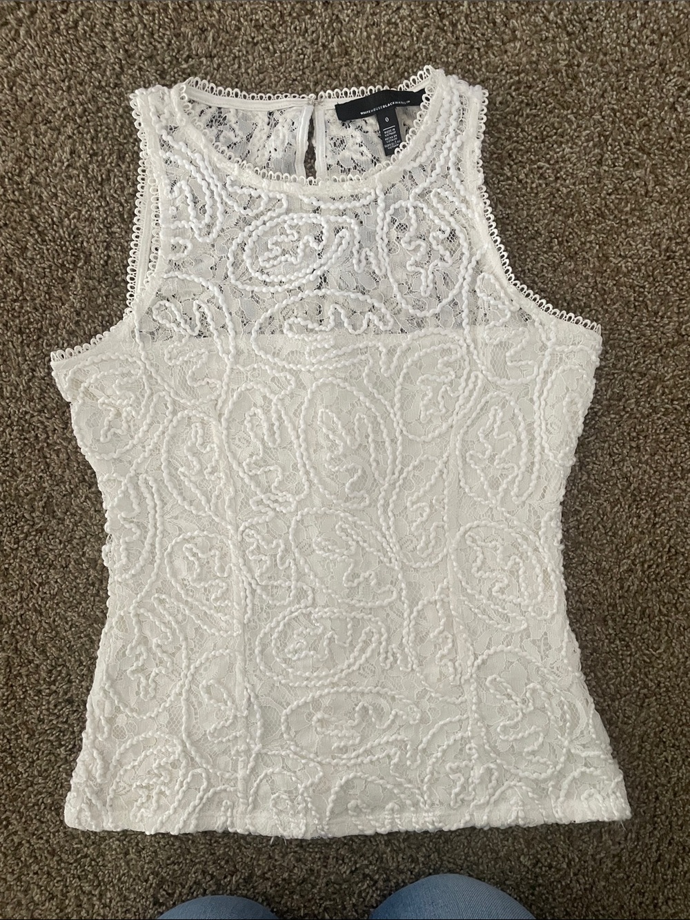 White House Black Market Lace Paisley Sleeveless Blouse Keyhole Size 0